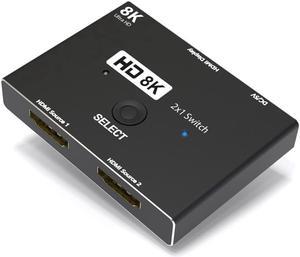 HDMI Switch 8K 2 in 1 Out Directional HDMI 2.1 Splitter 8K 60Hz/ 4K 120Hz Converter 48Gbps High-Speed Transmission Splitter Compatible with Xbox PS3/4/5 Projectors Monitors