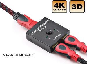 2 Ports HDMI Switch, HDMI Switch Bi-Direction 4K HDMI Splitter 2 x 1/1 x 2 No External Power Required 2 Ports HDMI Switcher Supports Ultra HD 4K 3D 1080P for PS4 Xbox Fire Stick Roku