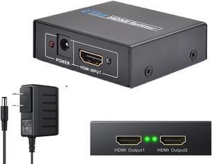 1x2 HDMI Splitter, 1 in 2 Out HDMI Amplifier Adapter with Power Adapter Supports Full HD1080P for PC PS3 PS4 Blu-ray Player HDTV