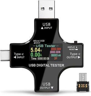 USB Power Meter Testers, Electop Upgrade Multi Functional 2 in 1 Type C USB Tester, LCD Digital Multimeter, Voltage,Current, Power Capacity, Temperature, Working Time Detector (Pack with OTG Adapter)