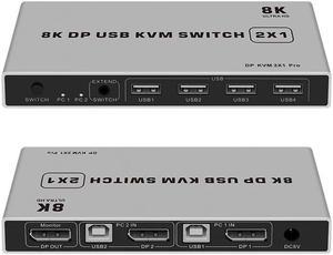 8K Dual-port DP USB KVM Displayport KVM Switch 4K@144hz 2-port USB KVM 8K Displayport 1.4 Switch KVM mouse&keyboad supported