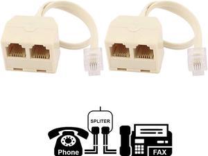 (2 Pack)  Two Way Telephone Splitter,1 Male to 2 Female Converter Cable RJ11 6P4C Telephone Wall Adaptor and Separator,RJ11 6P4C 2 Way Outlet Telephone Jack Line Splitter Adapter Beige