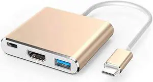 USB C/Type C to HDMI Adapter, Thunderbolt 3 to HDMI 4K Adapter, USB-C Digital AV Multiport Adapter for Mac/ MacBook/iPad Pro/ S20/S10+/Projector with USB 3.0 Port and PD Quick Charging Port Gold