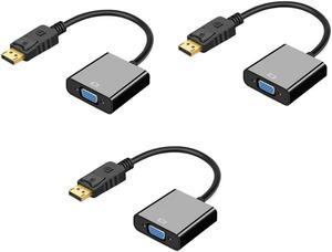 3 PCS Display Port to VGA Adapter 1080P Converter, DisplayPort DP to VGA Adapter Male to Female Adapter up to 1080p @ 60Hz and PC graphics resolutions up to 2048 x 1152 @ 60Hz