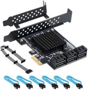 PCIe SATA Card 6 Port with 6 SATA Cables and a SATA Power Splitter Cable, 6 Gb/s PCIe SATA Controller Expression Card with Low Profile Bracket, Boot as System Disk Support 6 SATA 3.0 Devices