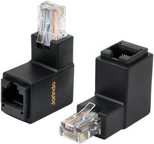 90 Degree RJ45 Ethernet LAN Male to Female Cat5 / Cat5e / Cat6 Extender Adapter(2-Pack) Black,(Up Angle)