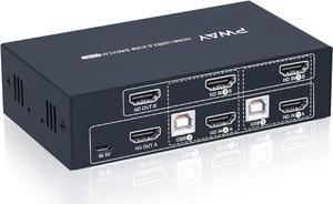 2 Port Dual Monitor KVM Switch HDMI 4K@30Hz, 2 USB 2.0 Hub, Supported Wireless Keyboard & Mouse and Hotkey Switch, No Power Adapter with 4 HDMI Cables