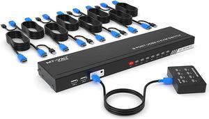 8 Port KVM Switch HDMI, MT-VIKI 4K@30Hz Rack Mount KVM HDMI Switch w/IR Remote & Wire-Desktop Controller & 8 HDMI KVM Cables