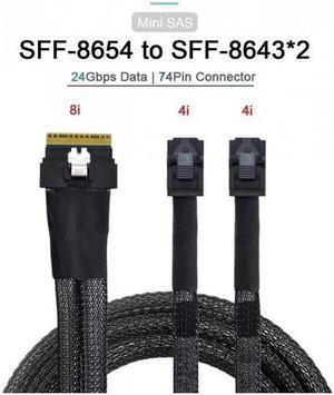 PCI-E Ultraport Slimline SAS Slim 4.0 SFF-8654 8i 74pin to Dual SFF-8643 4i Mini SAS HD Cable PCI-Express  80CM