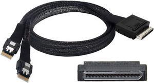 SFF-8611 to SFF-8654 Cable,OCuLink PCIe PCI-Express SFF-8611 8X 8-Lane to 2 SFF-8654 Slimline 4X SSD Data Active Cable 50cm