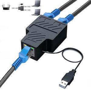 Ethernet Splitter, 100Mbps Ethernet Splitter 1 to 2[2 Devices Simultaneously Networking], LAN Splitter Adapter with USB Power Cable, Internet Splitter for Cat5/5e/6/7/8 Cable