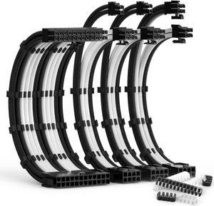 PSU Cable Extension Kit 30CM Length with Cable Combs 1x24Pin/1x8Pin(4+4) EPS/2x8Pin(6P+2P) PCI-E/PC Sleeved Cable for ATX Power Supply(Black & White)