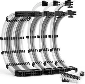 PSU Cable Extension Kit 30CM Length with Cable Combs 1x24Pin/1x8Pin(4+4) EPS/2x8Pin(6P+2P) PCI-E/PC Sleeved Cable for ATX Power Supply(White & Grey) PSU Cable Extension Kit 30CM Length with Cable Combs 1x24Pin/1x8Pin(4+4) EPS/2x8Pin(6P+2P) PCI-E/PC Sleeved Cable for ATX Power Supply(White & Grey)