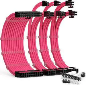 PSU Cable Extension Kit 30CM Length with Cable Combs 1x24Pin/1x8Pin(4+4) EPS/2x8Pin(6P+2P) PCI-E/PC Sleeved Cable for ATX Power Supply(Pink)