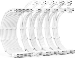 PSU Cable Extension Kit 30CM Length with Combs,1x24Pin/2x8Pin(4+4) EPS/3x8Pin(6P+2P) PCI-E/PC Sleeved for ATX Power Supply,White, All-White