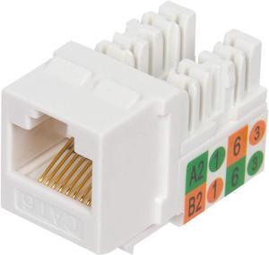 BUCIER Cat6 RJ45 90-Degree Keystone Jack, Punch Down Keystone Jack Adapter White (100 Pack)