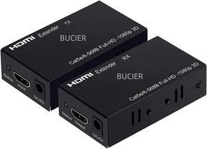 BUCIER 196ft/60m HDMI Extender, HDMI Extender Over Cat 5e/6/7, Digital HDMI Ethernet Extender Adapter Support Full HD 1080P 3D, EDID Copy, Deep Color, Compatible with Fire Stick, Roku, Blue-ray