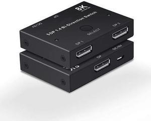 BUCIER 8K Displayport 1.4 Switch, Bi-Directional 1in 2 Out or 2in 1out DP 1.4 Switcher Converter Supports 8K@30Hz 4K@120hz 2K@144hz for Dual DP Sources or Displays