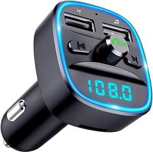 BUCIER [Upgraded] Bluetooth FM Transmitter for Car, Bluetooth Car Adapter MP3 Player FM Transmitter, Hands-Free Calling, Dual USB Ports (5V/2.4A & 1A), LED Screen, Support SD/TF Card USB Flash Drive