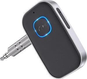 BUCIER Bluetooth 5.0 Receiver for Car, Noise Cancelling Bluetooth AUX Adapter, Bluetooth Music Receiver for Home Stereo/Wired Headphones/Hands-Free Call,16H Battery Life-Black+Silver