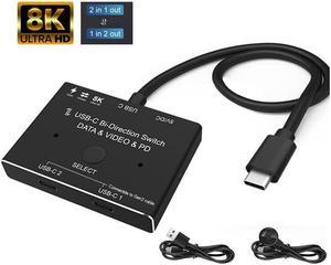 BUCIER 8K@60Hz USB-C Bi-Direction Switch Video DataTransmissions PD Charge1x2, 2x1 Switcher Splitter