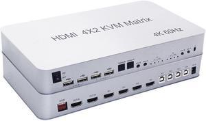 BUCIER  4X2 HDMI KVM Switch Matrix 4Port Dual Monitor Extended Display 4K 60Hz Supports USB2.0 Devices Control Up to 4 Computers