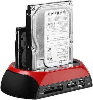 BUCIER Hard Drive Docking Station For SATA & IDE, USB to 2.5" 3.5" SATA IDE Dual bay External Enclosure, All in 1 Card Reader XD/TF/MS/CF/ SD card, USB Hub function. for 2.5" 3.5 IDE SATA I/II/III HDD