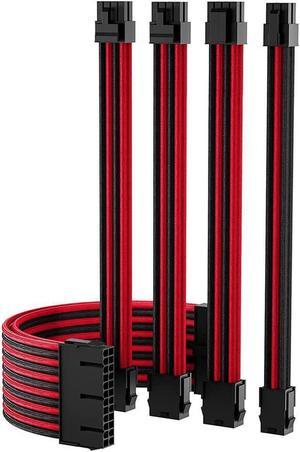 BUCIER Power Supply Sleeved Cable, Extension PC Kit, 18AWG 24Pin ATX / 8 (4+4) Pin EPS / 8 (6+2) Pin PCI-E Power Supply PSU Cable with Combs, 30CM Black & Red