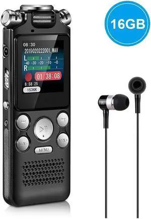 BUCIER Digital Voice Recorder 16GB with Variable Playback Speed, Sound Recorder, Ultra-Sensitive Microphones, MP3 Player, Noise Reduction Audio Recording for Lectures, Meetings, Interview