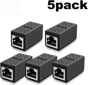 BUCIER RJ45 Coupler, Ethernet Cable Extender Adapter for Cat7 Cat6 Cat5e, Ethernet Cable Coupler (Black-5 pack)