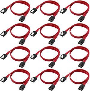 BUCIER 12-Pack SATA III Cable,SATA III 6.0 Gbps Data Cable Straight with Locking Latch 16 Inches SATA Cable Pack for HDDSSDCD and DVD Drives Red