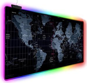 BUCIER Extended RGB Gaming Mouse Pad, Extra Large Gaming Mouse Mat for Gamer, Waterproof Office Desktop Mat with 10 Lighting Mode, for PC Computer RGB Keyboard Mouse - 31.5'' x 15in x 4mm(Map)
