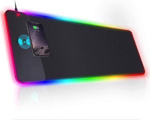 BUCIER Wireless Charging RGB Gaming Mouse Pad 10W,Extended Large Mouse Mat Desk Pad LED Mouse Mat 800x300x4MM, 10 Light Modes Extra Large Mousepad Non-Slip Rubber Base Computer Keyboard Mat for Gaming