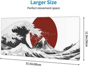 BUCIER Black White Wave Gaming Mouse Pad XL Red Sun Sea Extended Large Desk Cover Big Table Mat Non-Slip Rubber Base Stitched Edge Long Keyboard Playmat for Gamer 31.511.8 Inches