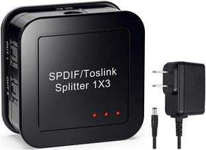 BUCIER SPDIF/Toslink Digital Optical Audio Splitter 1x3, Optical Audio 1X3 Splitter, Support Dolby Digital & DTS 5.1 for PS3, Xbox, Blue-Ray DVD, HDTV,TV Box(1 Input 3 Output)