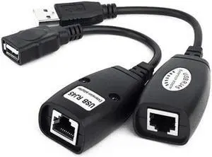 BUCIER USB 2.0 Extension Extender Adapter male & Female Up To 150ft Using CAT5/CAT5E/6 RJ45 Lan Network Ethernet Repeater Cable