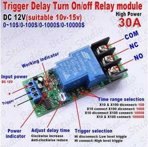 BUCIER DC12V Trigger Delay Timer Switch Turn ON/Off Relay Module High Power 30A PLC