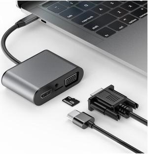 BUCIER 8 in 1 USB-C / Type-C to 3 USB 3.0 + USB-C / Type-C + HDMI + VGA Interfaces HUB Adapter with Micro SD Card Slot & 3.5mm AUX