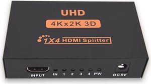 BUCIER HDMI Switch HDMI Splitter 4K 1x4 to 4 Ports Charging Splitter Video Switcher Splitter Support 2K x 4K 2160P& 3D HD Audio