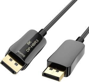 BUCIER Fiber 8K 4K DisplayPort Cable DP 1.4 HBR3 8K@60Hz 4K@144Hz High Speed 32.4Gbps Optical Fiber Slim and Flexible DP to DP Cable 16.4FT/5m