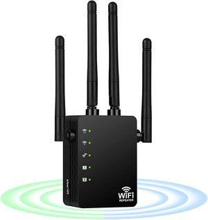 BUCIER WiFi Range Extender 1200Mbps, AC1200 Wireless Signal Repeater Booster 2.4 & 5.8GHz Dual Band 4 Antennas 360 Degree Full Coverage Support One Button Setup with Ethernet Port Easy Setup