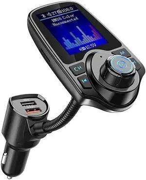 BUCIER Wireless in-Car Bluetooth FM Transmitter Radio Adapter Car Kit,1.8 Inch Display Supports TF/SD Card andQC3.0 & 5V/2.4A Charging for All Smartphones Audio Players - KM18 [Upgraded Version]