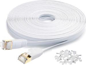 BUCIER Cat7 Flat Ethernet Cable, 50 Ft 10 Gigabit High Speed Solid Computer Network Cord with Snagless Rj45 Connectors for Xbox,PS4,Modem,Router,Networking Switch Faster Than Cat5e Cat5 Cat6 Cable
