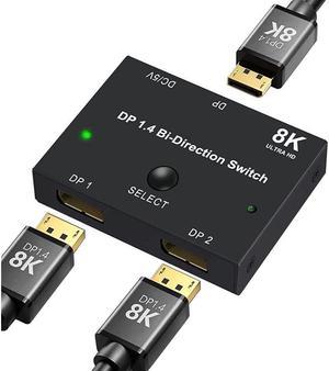 BUCIER DisplayPort Switch 8K Splitter Bidirectional DP 1.4 Switcher 2 in 1 Out/1 in 2 Out Supports 8K@30Hz 4K@120Hz Compatible with PC Host Monitor Laptop etc