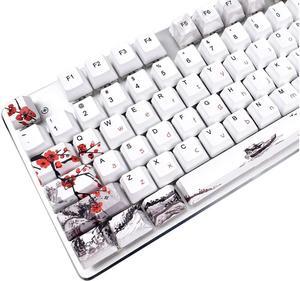 BUCIER Keycaps 110 Set for Full Size Mechanical Keyboard, Custom PBT OEM Profile Key caps Japanese Style with Keycap Puller for Cherry MX 104/87/71/61 60 Percent Keyboard(Plum Blossom)