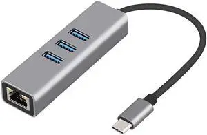 BUCIER USB-c hub, Type C to Gigabit Ethernet and 3 USB 3.0 adapters, Aluminum Portable hub, RJ45 Gigabit Ethernet Network Adapter, Converter, hub, for 10 / 100 / 1000 Mbps Ethernet