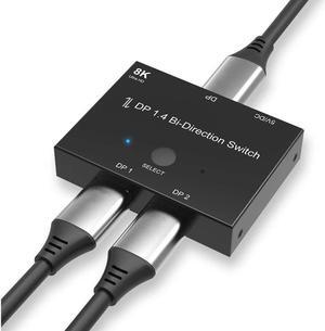 BUCIER DisplayPort Switch Bidirectional DisplayPort 1.4 KVM Splitter 2 Input 1 Output - Supports 8K 4K 3D 1080P HD Manual DP Switcher for PC Host Monitor etc