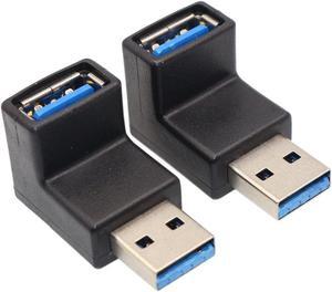 BUCIER Right Angle USB Adapter VCZHS USB3.0 AM to AF L Shape Converter Adapter USB 3.0 A Male to A Female 90 Degree Angle Plug(Pack of 2)