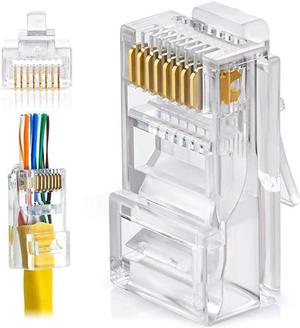 BUCIER RJ45 Cat6 Pass Through Connectors - Pack of 100 | Modular Plug for Solid or Stranded UTP Network Cable