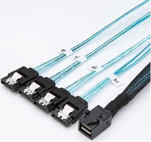 BUCIER Internal HD Mini SAS Cable 0.5M / 1.6FT, Internal HD Mini SAS (SFF-8643 Host) - 4X SATA (Target) Cable, SFF-8643 to 4X SATA Cable, SFF-8643 for Controller, 4 Sata Connect to Hard Drive